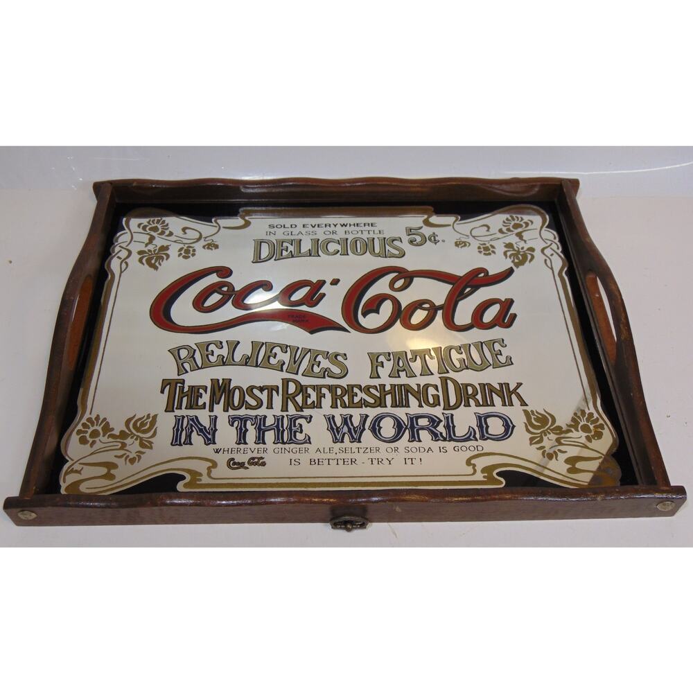 Coke Vintage Delicious Coca Cola Relieves Fatigue Mirror Tray Sign 5 Cents Drink